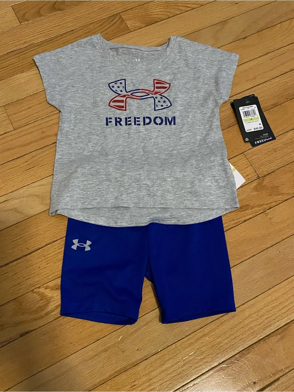 Under Armour Grey Tee with Blue Athletic Shorts